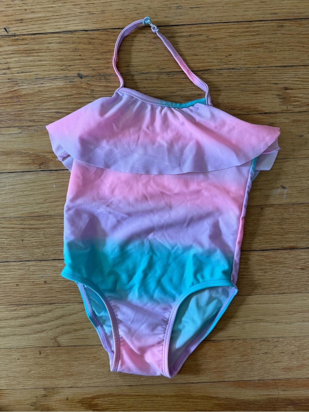 Cat & Jack Pink to Teal Ombre Ruffle One-Piece Swim